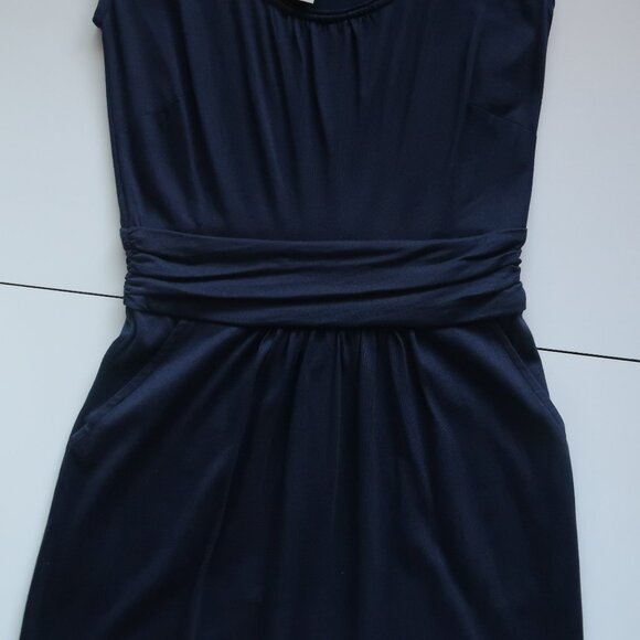 Boden Navy Ruched Waist Cap Sleeve Dress Size 2R - Picture 6 of 8